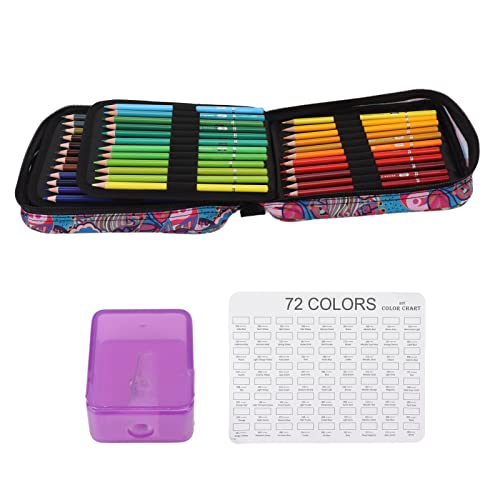 72 Color Oil Based Colored Pencils with Case Set, Drawing Art Colored Pencils for Sketching, Drawing and Painting, With Reference Card, Sharpener, And Color Pencil Case