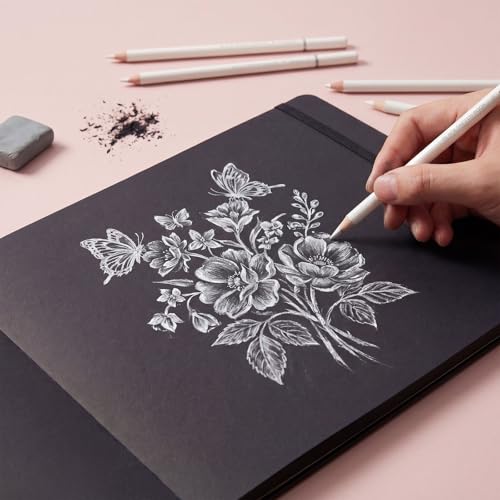 50 Sheets Black Paper Sketchbook 9×12in, 98lb/160gsm Heavyweight Black Sketch Pad, Acid-Free Drawing Paper, Spiral Bound Sketch Book for Kids, Teens, Artist - size: 9×12 Inch (1 Pack)