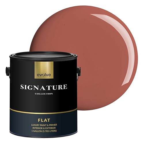 EVOLVE Signature Collection Luxury Interior Paint & Primer, Flat Sheen (Brick Red), 1 Gallon – Premium One-Coat Coverage, Low VOC, Low Odor, Washable Finish for Walls, Ceilings & Trim - color: Brick Red, size: 128 Fl Oz (Pack of 1)