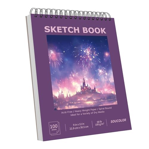 Soucolor 9"x12" Sketch Book for Women,Purple Girls Sketchbook | Fine-Textured|100 Sheets (68lb/100gsm) Drawing Paper| Art School Supplies for Kids,Beginners, and Adults - color: Cute Purple, size: 9" x 12" (Pack of 1)