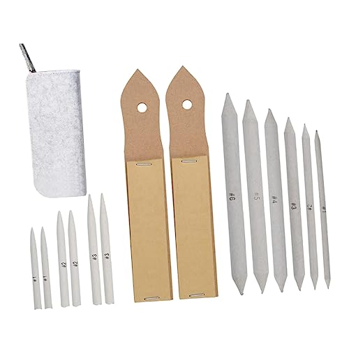 SHINEOFI 30pcs Art Drawing Stumps Set Sandpaper Pointer Blending Stumps Tortillions Sketch Drawing Tools Fine Grit Sandpaper Light Grey Bag