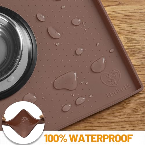 Hubulk Dog Feeding Mat,100% Waterproof Food Grade Silicone Pet Food and Water Bowl Placemat,Dishwasher, High Raised Edge to Prevent Spills,Nonslip Tray to Stop Messes on Floor（19"x12"x0.5", Brown） - color: Brown, size: 19"l X 12"w