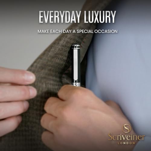 Scriveiner Black Green Fountain Pen - Stunning Luxury Pen with Chrome Finish, Schmidt Nib (Medium), Best Pen Gift Set for Men & Women, Professional, Executive, Office, Nice Pens - color: 13. Very Dark Black Green with Chrome, style: Medium Nib