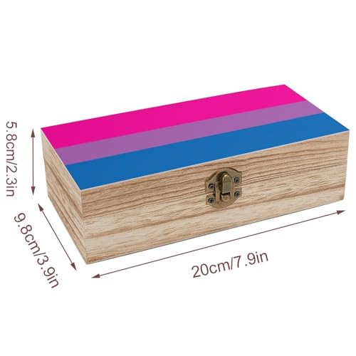 Bisexual Pride Flag Jewelry Box Wooden Rustic Multi-Purpose Organizer with Front Clasp for Jewelry, Crafts, Accessories & Small Items - color: style-3