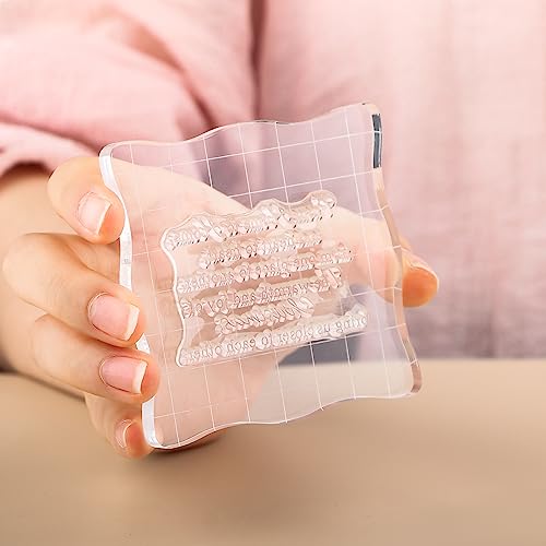 Briartw 6 Pieces Acrylic Stamp Block Clear Stamping Tools Set with Grid Lines for Scrapbooking Crafts Card Making,Clear Acrylic Stamp Block Kit with Grid Lines,Scalloped Edges,Thickness 8mm - color: 6 Pcs Square Scalloped Edge
