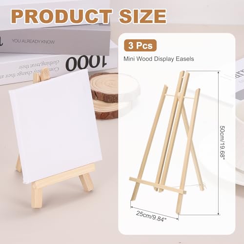 MECCANIXITY Mini Wood Display Easels, 19.3"x10.6"A-Frame Painting Tabletop Easels Holder Stand for Artists Beginners Displaying Small Canvases Art Photos Business Cards(Pack of 3, Wood Color) - size: 19.3"x10.6"