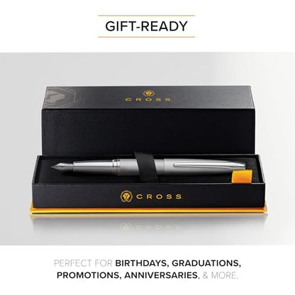 Cross ATX Sandblasted Titanium Gray Stainless Steel Fine Nib Fountain Pen - Refillable Pen for Smooth Writing - Black Ink - Comfortable Grip - Long-Lasting - Professional Office Supplies - color: Sandblasted Titanium Gray, style: Fine Nib