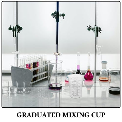 Housoutil 50 Sets 600ml Resin Measuring Cups with Graduated Scale and Wide Mouth, Disposable Pp Plastic Mixing Cups with Wood Stirring Sticks for Jewelry Casting and Professional Painting