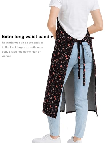 Molaxhome Split Apron with 3 Pockets,Unisex Pottery Apron with Adjustable Strap for Kitchen Ceramics - color: Blackflower