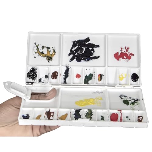 ZAHEPA Paint Tray, Large Paint Palette Box with Thumb Hole, Plastic Paint Tray Palette with 25 Compartments, 20 Wells & 5 Mixing Areas, Watercolor Mixing Tray with Plastic Lid Art Palette for Artists - style: Rectangle - 25 Compartments