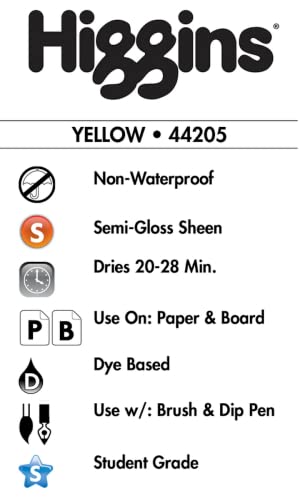 Higgins Dye-Based Drawing Ink, Yellow, 1 Ounce Bottle (44205) - color: Yellow