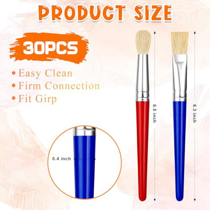 YGAOHF 30 Pcs Paint Brushes for Kids - Colorful Kids Paint Brushes Big Chubby Toddler Paint Brushes, Easy to Clean & Grip Round Flat Preschool Paint Brushes for Acrylic Washable Paint - color: 30 Pack