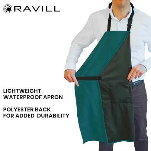 Ravill Waterproof Apron For Men and Women - 2 Pockets - 35" Long Multi Purpose Work Aprons for Dishwashing, Dog Grooming - color: Green