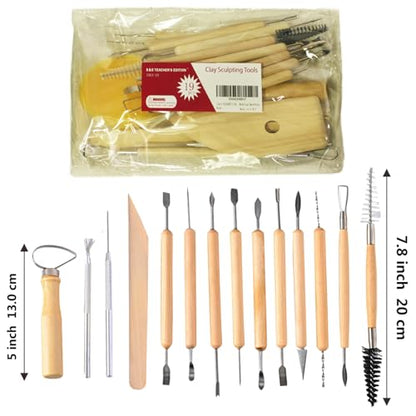 S & E TEACHER'S EDITION 19 Pcs Pottery Tools & Clay Sculpting Tools, Double Sided Ceramic Clay Carving Tool Set for Pottery Modeling Smoothing. - size: 19 PCS