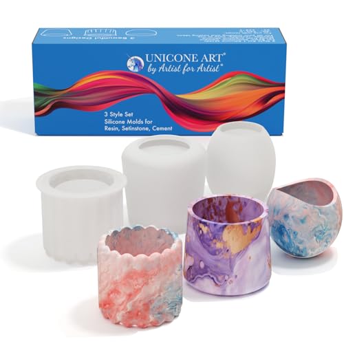 unicone art 3 Silicone Mold Set for Molding and Casting use with Resin Epoxy, Cement, Plaster, Setinstone | Candle Holder, Pencils, Plants | Easy Demold