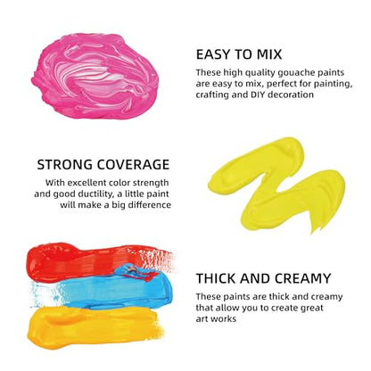 HIMI Gouache Paint Set 24 Vibrant Colors Non Toxic Paints Jelly Cup Design with Palette Paint Brushes Portable for Artist Canvas Painting Watercolor Papers, Rich Pigment, 30ml/Cup