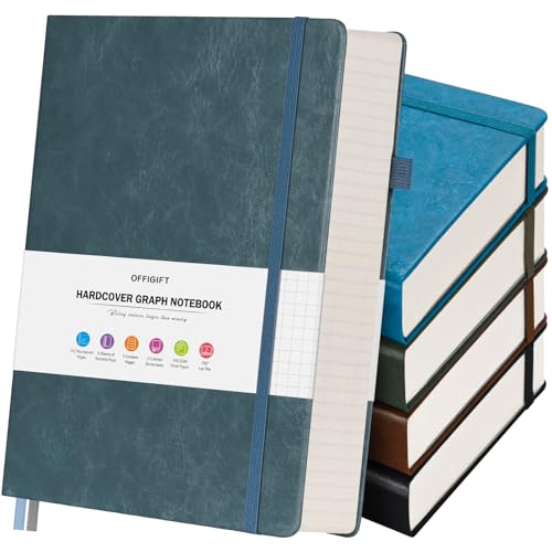 5 Pack Graph Paper Notebook, 312 Numbered Pages Graph Notebook Bulk, 100gsm No Bleed Grid Paper Notebooks for Work, Hardcover Leather Journal, Squared Grid Notebook for Graphing Notes Math, Multicolor - color: Multicolor 2, size: A5-Squared