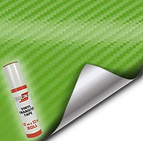 VViViD Craft 3D Carbon Fibre Textured Vinyl Sheet 1ft x 5ft for Silhouette, Cricut and Cameo Machines Including 12" x 12" Sheet of Transfer Paper (Lime Green) - color: Lime Green