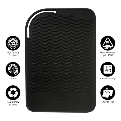 9" X 6" Silicone Heat Resistant Travel Mat, Anti-Heat Pad for Hair Straighteners, Curling Irons, Flat Irons and Other Hair Styling Tools - Black - color: Black