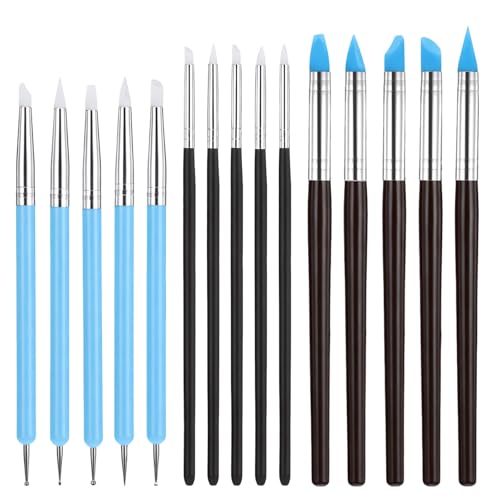 JJUNW 15 Pcs Silicone Clay Sculpting Tools, Pottery Tools Modeling Dotting Tool, Silicone Sculpting Brush for Adults, Rock Painting, Nail Art, DIY, Drawing, Art Modeling, Shaping, Pottery Craft