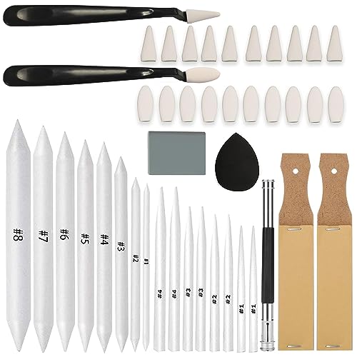 43 PCS Blending Stumps and Tortillions Paper Art Blenders Sketch Drawing | Sketch Wipe Scrapers,Rub Sponge,Kneaded Eraser,Sandpaper Sharpeners,Pencil Extension,Replacement Heads ,Washable Reusable - size: 1 Count (Pack of 43)