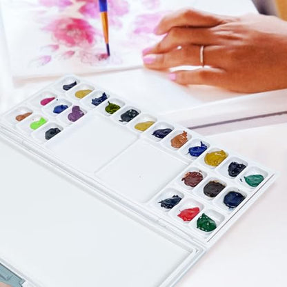 Falling in Art Airtight Leak-Proof Watercolor Palette, 24 Slightly Sloping Wells-3 Mixing Areas, 12 3/5 Inches by 6 2/7 Inches - size: 12.6" x 6.3" (24 Wells)