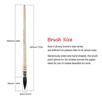 Paul Rubens Professional Watercolor Paint Brush, Size 4 Wash/Mop Round Squirrel Hair Paint Brush for Art Painting, Fine Detailing, Acrylic, Gouache, Oil - size: Size 4