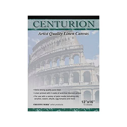 Centurion Acrylic Primed White Linen Canvas Sheet Pad, 4 Pack, 12" x 16" - 40 Total Sheets, 11oz Weight, Tape-Bound for Acrylics, Alkyds, Water-Mixable Oils - size: 12" x 16"