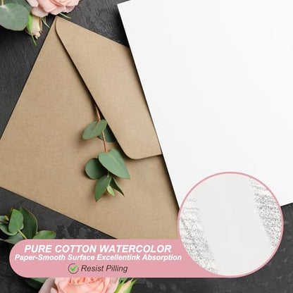 PATIKIL 100 Sets Pure Cotton Watercolor Cards 140lb/300 GSM Postcards with Envelopes for Art Painting Creative Thank Notes, 4x6 Inch