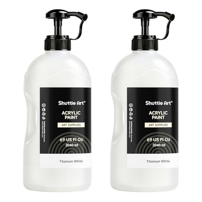 Shuttle Art Titanium White Acrylic Paint Set, 2×69oz/2040ml Large Capacity Pump Bottles with Covers, High Coverage, Fast Drying Non-Toxic Art Paint for Artists, Students, Kids & Multi-Surface - color: White, size: 69 Fl Oz (Pack of 2)