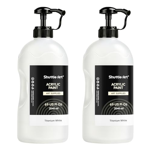 Shuttle Art Titanium White Acrylic Paint Set, 2×69oz/2040ml Large Capacity Pump Bottles with Covers, High Coverage, Fast Drying Non-Toxic Art Paint for Artists, Students, Kids & Multi-Surface - color: White, size: 69 Fl Oz (Pack of 2)