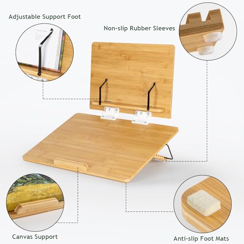 ANBOXIT Folding Bamboo Tabletop Easel, 19.7" x 14.2" Base and 15.4" x 11" Adjustable Upper Board, Portable Desktop Arts & Crafts Easels for Drawing, Painting, Sketching, and Tablet Stand