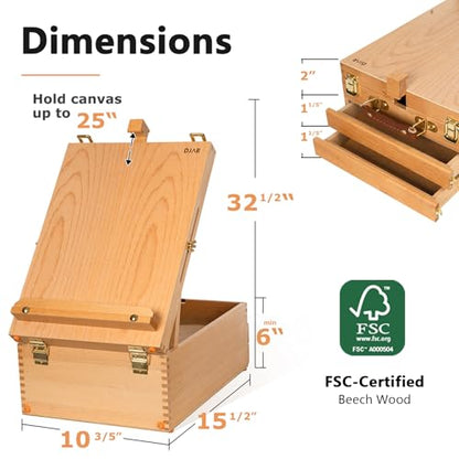 DJAR Adjustable Tabletop Sketchbox Easel for Painting, 3 Drawers Storage | Sturdy Beechwood Desktop Easel for Adults, Beginners and Artists, Portable Organizer for Painting, Sketching & Art supplies - style: Tabletop Easel