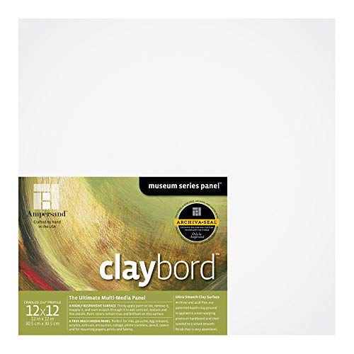 Ampersand Museum Series Claybord Panels for Paint and Ink, 1.5 Inch Depth Cradled, 12X12 Inch (CBSCG1212) - color: 1.5 Inch Depth, size: 12X12