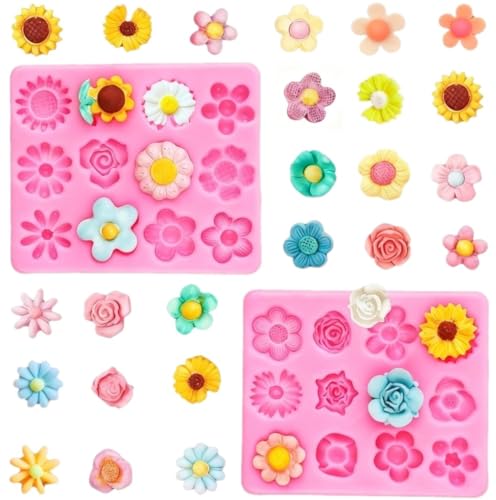 Flower Silicone Molds,Small Flowers Fondant Molds Chocolate Molds for Candy Cake Decoration Desserts Cupcake Cake Pop Sugar Craft DIY Polymer Clay - color: Flower Molds 2pc