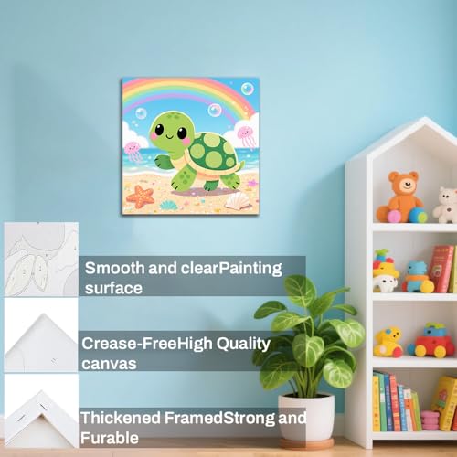 WEMEON Sea Turtles Paint by Numbers Kit for Kids with Frame and Easel, Easy Paint by Numbers Kits for Kids Ages 4-6, Small Painting by Number for Birthday Gift, Painting Party(10X10inch) - color: DMBK-0006-US(10X10inch)