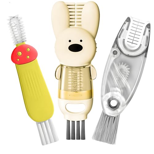 Cup Lid Cleaning Brush, Multifunctional Set with 3 in 1 Lid Cleaner and Two 4 in 1 Cup Lid Cleaning Brushes, Cleaning Brush Tool for Bottles, Straws, Tumblers, Travel Mug Caps, Portable Kit (Yellow) - color: Yellow