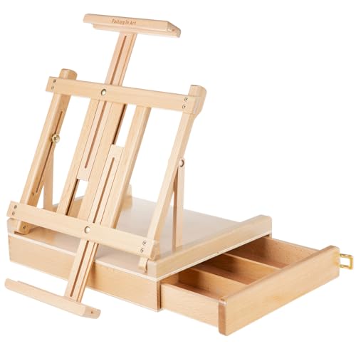 Falling in Art Studio Sketchbox Tabletop Easel, Adjustable Beechwood Easel for Painting, Portable Desktop Easel with Storage Drawer, Suitable for Beginners and Artists- Holds canvases up to 31" high