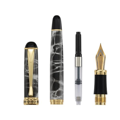Luxury Fountain Pen Set – 46g Metal Calligraphy Pen with Gift Box, 2 Ink Cartridge Sets (Black & Blue), Flex Nib Writing Pen for Beginners & Professionals (Grey) - color: Grey