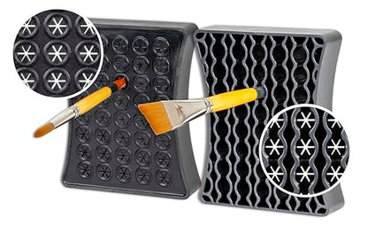 ArtBin Black Brush Drying Rack & Organizer Set | Paint & Craft Brush Holder with Cleansing Mat & Mixing Tray | Durable Stain Resistant Design | Artist Brush Stand | 2 Piece Kit