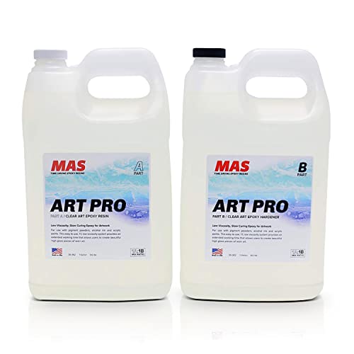 MAS Epoxies Art Pro Epoxy Clear Kit 2-Gallon (1-Gal Resin and 1-Gal Hardener) Low Viscosity and Enhanced UV Resistance, Ideal for Jewelry Making, Flower Preservation, and Other Resin Crafts - size: 2 Gallon