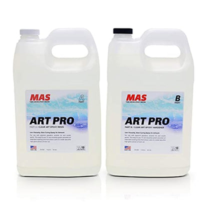 MAS Epoxies Art Pro Epoxy Clear Kit 2-Gallon (1-Gal Resin and 1-Gal Hardener) Low Viscosity and Enhanced UV Resistance, Ideal for Jewelry Making, Flower Preservation, and Other Resin Crafts - size: 2 Gallon