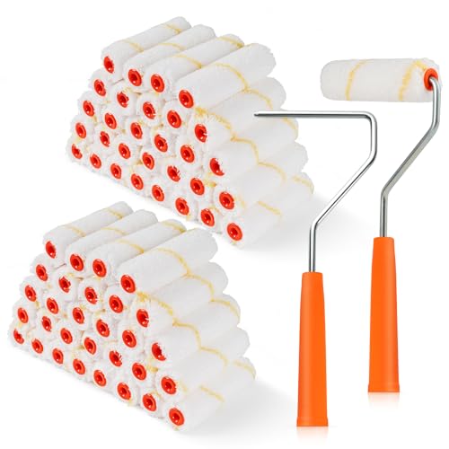60 Pack Microfiber Paint Roller 4 Inch, Small Paint Roller Covers, 3/8 Inch Nap, Mini Paint Rollers for House Painting with Paint Roller Frame, Wall Painting Tool - size: 4 Inch,60 Pack