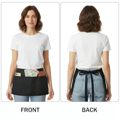 BOHARERS Waist Apron with 3 Pockets - Black Waitress Waiter Server Short Aprons - color: A-1 Pack Black