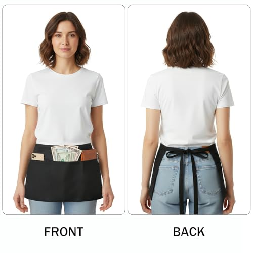 BOHARERS Waist Apron with 3 Pockets 3 Pack - Black Waitress Server Short Apron - color: A1-3 Pack Black
