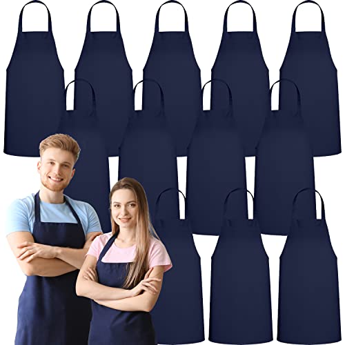 GREEN LIFESTYLE 12 Pack Professional Chef Apron – Grilling Aprons for Men, Waterproof Cooking Apron for BBQ, Work or Restaurant Use, Kitchen Aprons for Women – Navy, No Pockets - color: Navy, size: Pack of 12, No Pocket