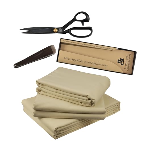 Unprimed Cotton Duck Deluxe Canvas - 12 oz. 120" x 6 Yards w/ 10" Right-Handed Canvas Shears for Artists, Painting, and Stage Design