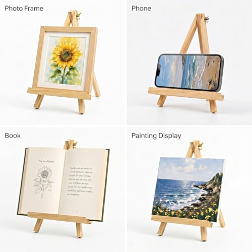 12 Pack 9 Inch Wooden Easel Stand for Painting, Tabletop Art Craft Easels for Canvas, Poster Board, Sign & Frame Display, Small Canvas Stand for Painting, Ideal for Art Party & Adult Artist - FUNLAVIE
