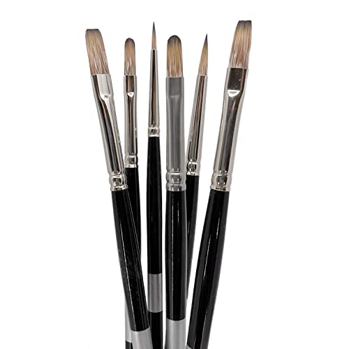 Trekell Legion Bristle Acrylic Paint Brush Set - Assorted Professional Paint Brushes for Oil Paint and Gouache - 10" Brush Handles, 6 Piece Set