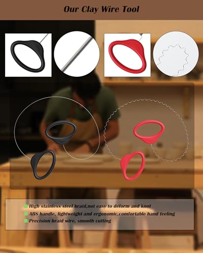 Pottery Wire Tool, Clay Cutting Wire, Black and Red Handle Standard Pottery Wire Cutter, Pottery Wire Cut Off Tool for Pottery and Clay Artists (2 pcs) - color: Black and Red